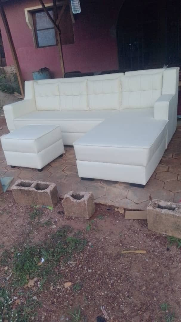 Wide workshop view of a white upholstered sectional